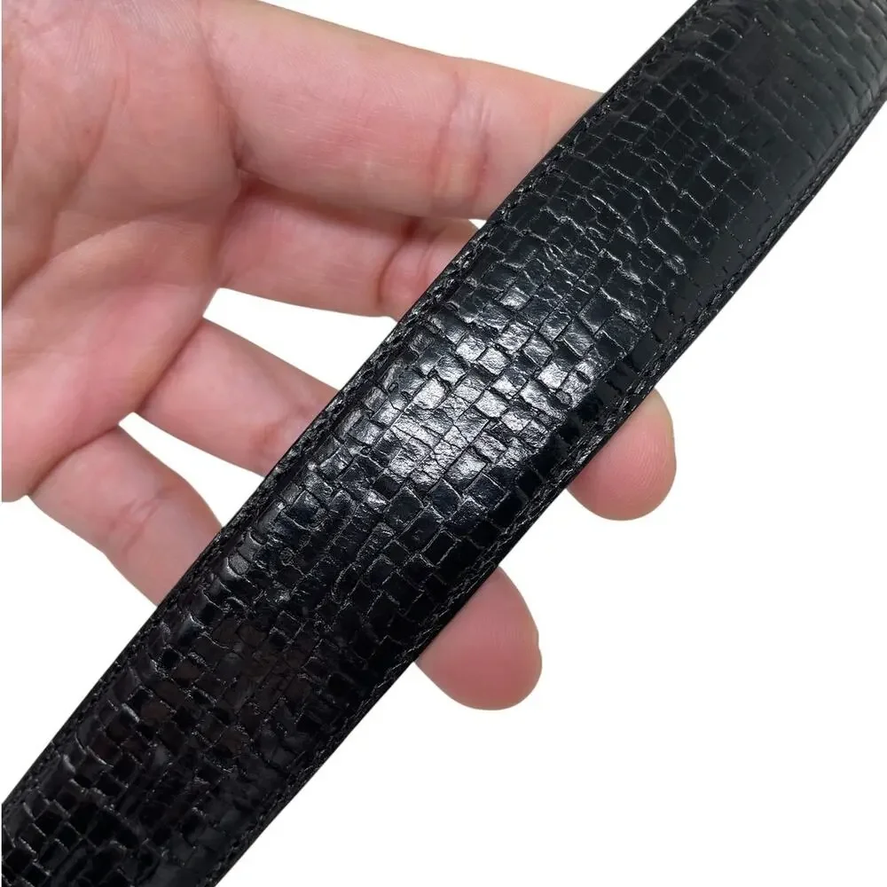 Torino Embossed Italian Kipskin Leather Belt Solid Brass Black Sz 54 USA Made